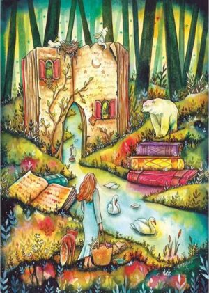 Magnolia So many Chapters palapeli 1000 palaa on Kat Fedoran kuvittama fantasiapalapeli mutta myös ihana kuvaus luonnosta ja kirjoista.