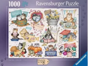 Crazy Cat's A Cat's Year palapeli 1000 palaa kuuluu kuvittaja Linda Jane Smith'n Crazy cats -kissapalapelien sarjaan