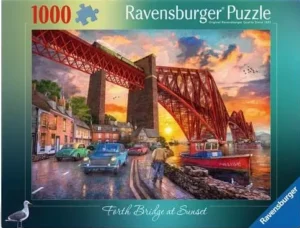 Forth Bridge at Sunset palapeli 1000 palaa on Ravensburgerin maisemapalapeli, jossa Skotlannin ikoninen silta The Forth Bridge.
