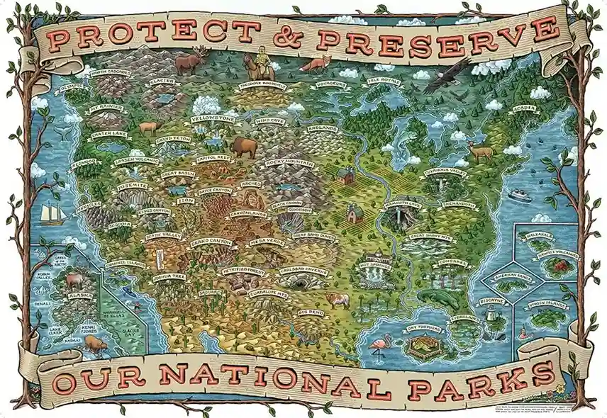 Protect and Preserve USA palapeli 1000 palaa on Ravensburgerin karttapalapeli, jossa esitellään Yhdysvaltojen kansallispuistoja.