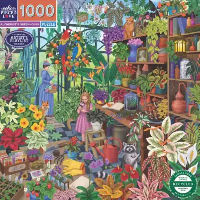 eeBoo Alchemist's Greenhouse palapeli 1000 palaa on kasvihuonepalapeli, kuvittanut Vasilisa Romanenko.