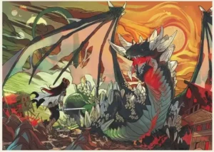 Sto Puzzle Claymore palapeli 1000 palaa Daniel Romeron kuvitus sotilaasta ja lohikäärmeestä.