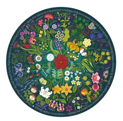 Shakespeare's Flowers palapeli 1000 palaa on Rebecca Harrisin kuvittama pyöreä palapeli. 