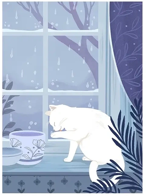 Trevell Raindrops palapeli 99 palaa on kissa-aiheinen minipalapeli. Kuvitus Nicolle Lalonde