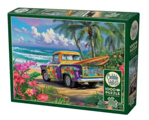 Cobble Hill Aloha palapeli 1000 palaa vie sinut aurinkoiselle rannalle, jonne värikäs pick up -on ajanut surffilauta lavallaan