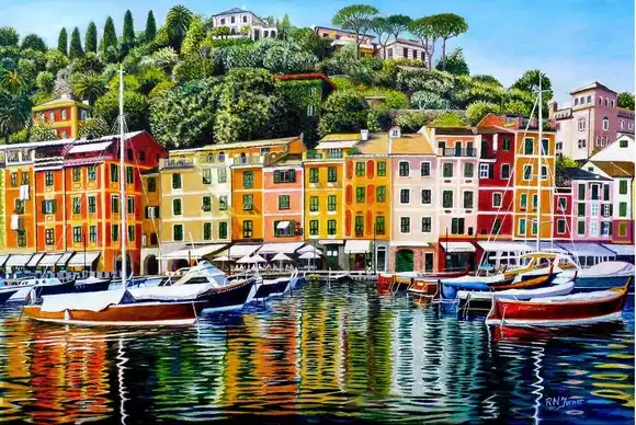 Portofino on Reflection palapeli 1000 palaa on House of Puzzles (HOP)maisemapalapeli Portofinosta. Italia palapeli