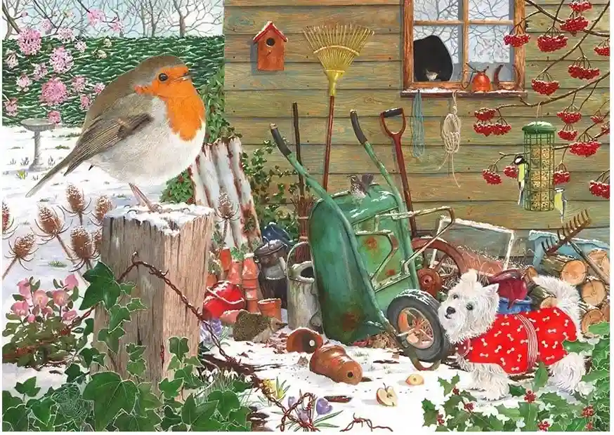 Robin Redbreast palapeli 1000 palaa on House of Puzzles (HOP) lintupalapeli ja talvipalapeli.