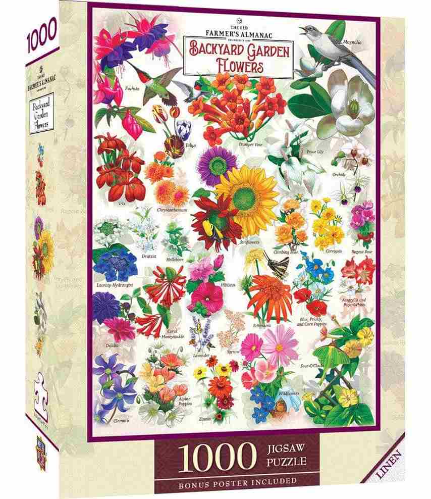 Garden Florals palapeli 1000 palaa on MasterPieces'n Farmer's Almanac -palapelisarjaa. kukka palapeli