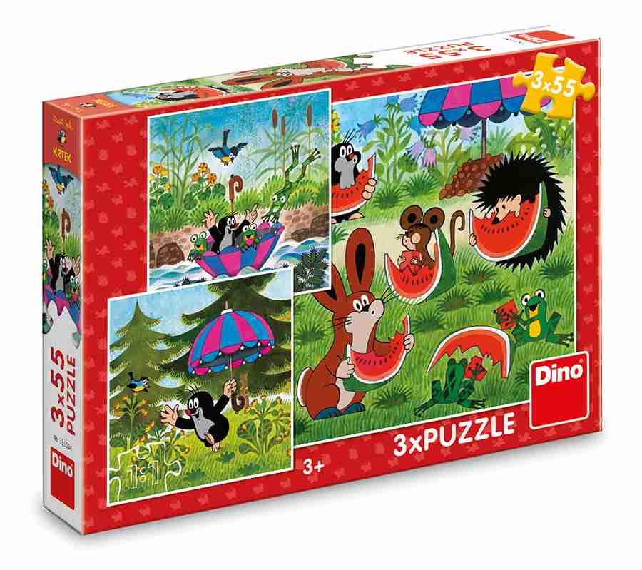 Little Mole and the Umbrella palapelit 3x55 palaa palapeleissä seikkailee animaatiohahmo Pikku Myyrä.