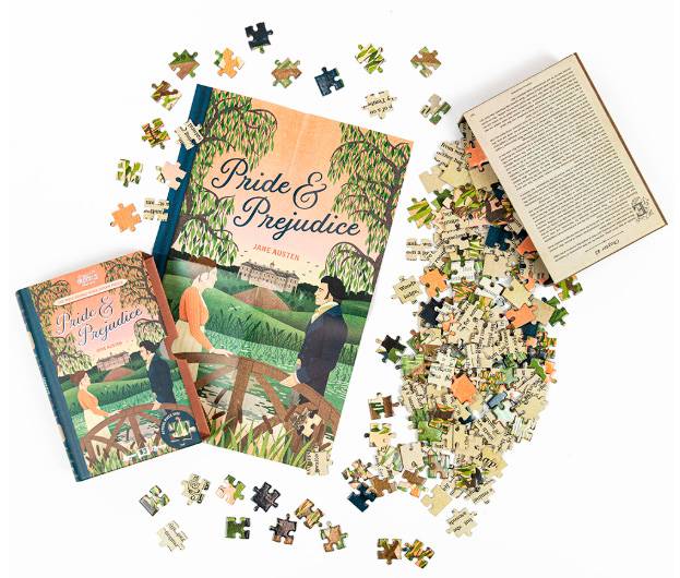Pride and Prejudice palapeli 252 palaa on pakattu kirjan malliseen rasiaan. Ylpeys ja ennakkoluulo Professor puzzle kirja palapeli
