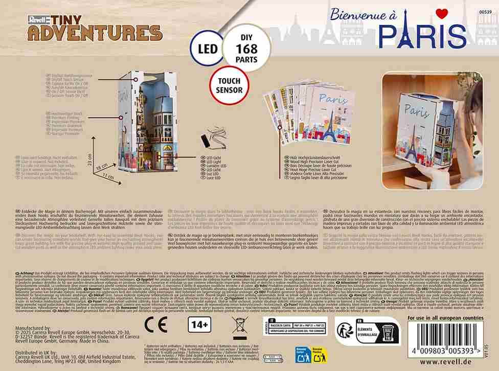 Book Nook Paris Tiny Adventures 3D pienoismaailma, jossa on 168 osaa ja LED-valot.