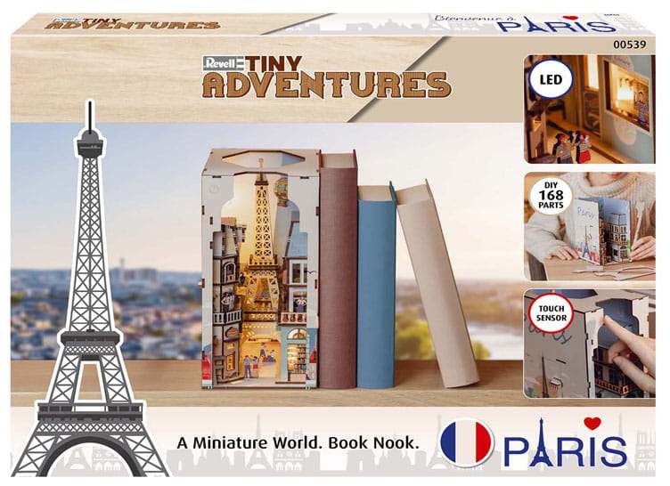 Book Nook Paris Tiny Adventures pienoismaailma, jossa on 168 osaa ja LED-valot.