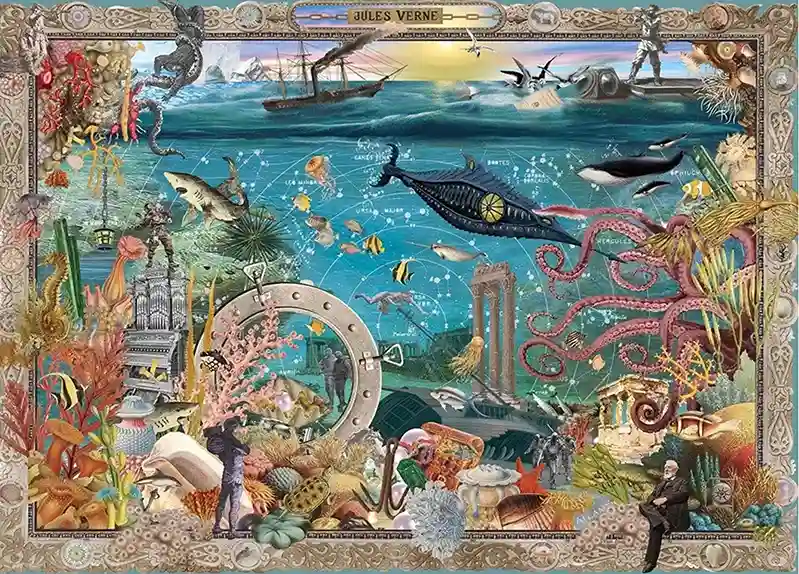 20000 Leagues under the Seas palapeli 1000 palaa on Maria Rivans kuvittama Jules Verne palapeli