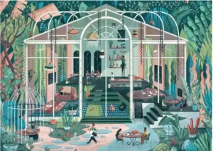 Cafe in the Jungle palapeli 1000 palaa on kuvittanut Eor Glas Studio.