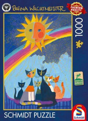 In golden rain palapeli 1000 palaa on Rosina Wachtmeisterin kuvittama kissat-palapeli, jossa koristeena kultafoliota. schmidt palapeli