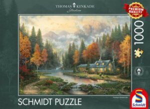 Evening at Autumn lake palapeli 1000 palaa on Nanette Kinkaden (Thomas Kinkade Studios) kuvittama maisemapalapeli.