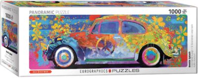 VW Beetle Splash palapeli 1000 palaa on panoraamamallinen kuva värikkäästä kuplavolkkarista. Eurographics