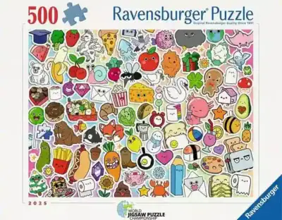 Cute Kawaii Chaos palapeli 500 palaa on Ravensburgerin palapelien kokoamisen maailmanmestaruuskisoissa 2025  koottu parikisan semifinaalin kisapalapeli