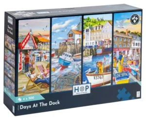 Days at the Dock palapelit 4x500 palaa on House of Puzzles (HOP) valmistama neljän satama-aiheisen palapelien setti.