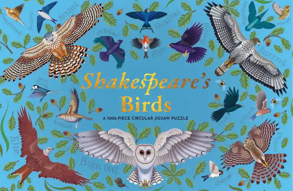 Shakespeare's Birds palapeli 1000 palaa on Rebecca Harrisin kuvittama pyöreä palapeli. Thames&Hudson