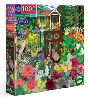 eeBoo Scandinavian Garden palapeli 1000 palaa on eläimet puutarhassa -aiheinen palapeli, jonka on kuvittanut Cecilia Pettersson.