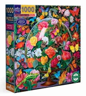 eeBoo Butterfly Still Life palapeli 1000 palaa on kukat ja perhoset -aiheinen palapeli, jonka on kuvittanut Naomi Devil.