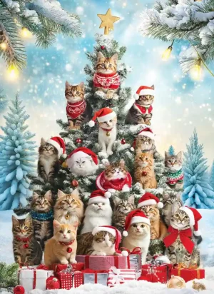Christmas Tree Cats palapeli 1000 palaa on Eurographicsin kissapalapeli ja joulupalapeli. 
