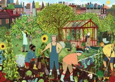 Community Allotment palapeli 1000 palaa on Ravensburgerin tammikuun 2026 uutuus puutarhapalapeli, jonka on kuvittanut Angela Holland