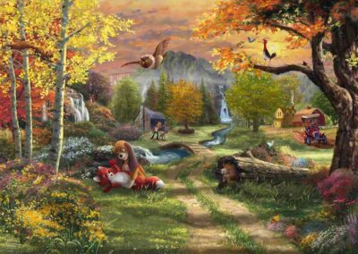 Disney The Fox and the Hound palapeli 1000 palaa on Topi ja Tessu -palapeli.  Kuvitus Thomas Kinkade Studios