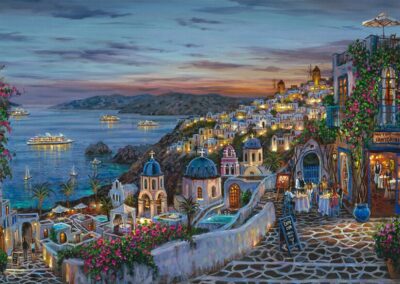 Santorini sunset palapeli 1000 palaa on Robert Finalen kuvittama maisemapalapeli, jonka kuvassa Santorini Kreikassa, Schmidt spiele