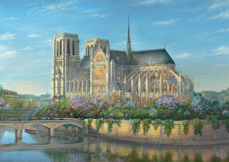 Notre Dame palapeli 1000 palaa on Nanette Kinkaden (Thomas Kinkade Studios) kuvittama.
