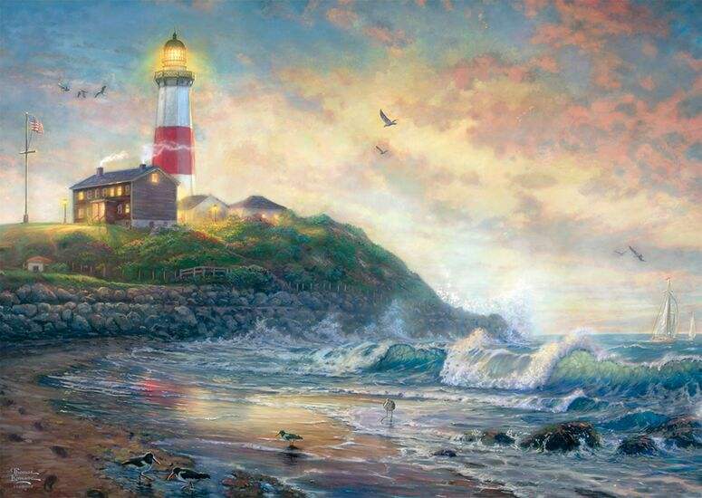 Lighthouse of hope palapeli 1000 palaa on Nanette Kinkaden (Thomas Kinkade Studios) kuvittama majakka ja meri -aiheinen palapeli.