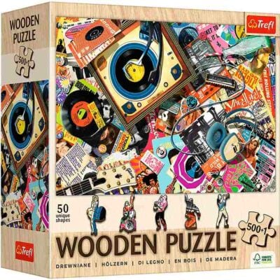 In the World of Music puinen palapeli 500+1 palaa, Trefl'n Wooden puzzle -puupalapelien sarjaa. musiikki palapeli