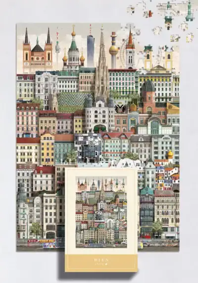 Martin Schwartz: Wien palapeli 1000 palaa on kuvittajan yksityiskohtainen kaupunkipalapeli.