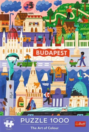 Budapest Hungary palapeli 1000 palaa on Budapest-aiheinen palapeli, jonka kuva on kuin moderni matkailujuliste.