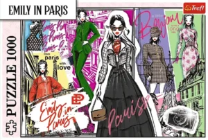 Emily in Paris Fashion Inspirations palapeli 1000 palaa  koostuu luonnosmaisista muotikuvista, joissa Emily on mallina.