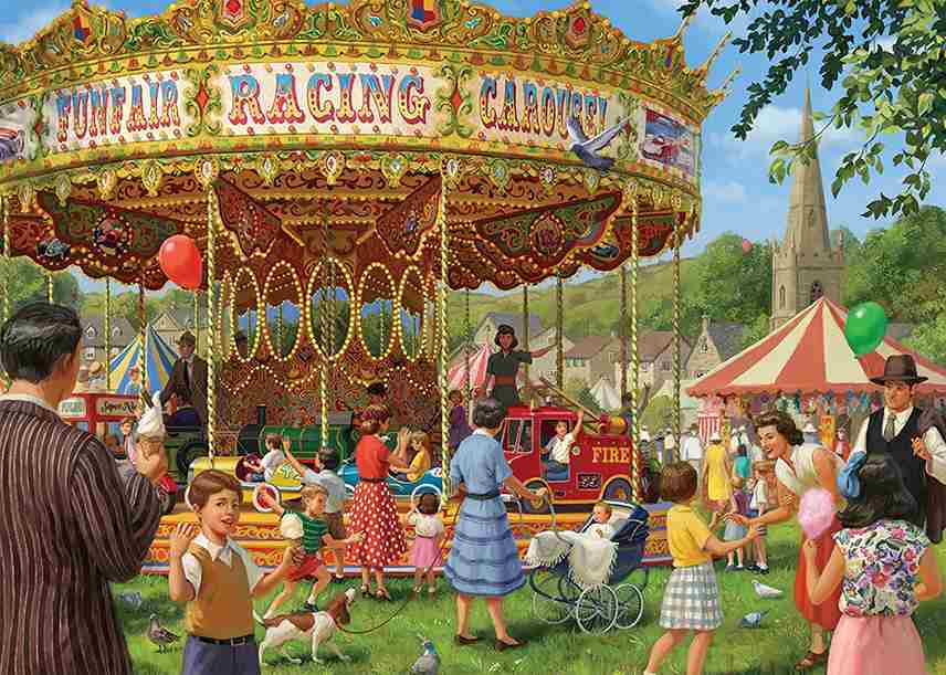 The Carousel palapeli on lämminhenkinen ja yksityiskohtainen 1000 palan Falcon de Luxe palapeli