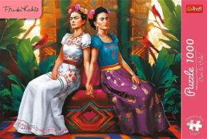 Frida Kahlo Two Selves palapeli, jossa Frida Kahlo kahdessa eri meksikolaisessa mekossa.  taiteilija palapeli