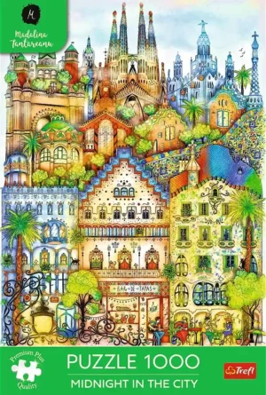 Midnight in Barcelona palapeli 1000 palaa on värikäs kaupunkikuva Barcelonasta.