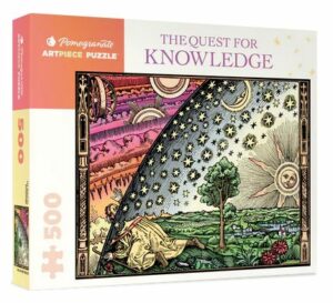 The Quest for Knowledge palapeli 500 palaa on Pomegranaten palapeli, jossa mies tutkii kohtaa, jossa maa ja taivas kohtaavat.