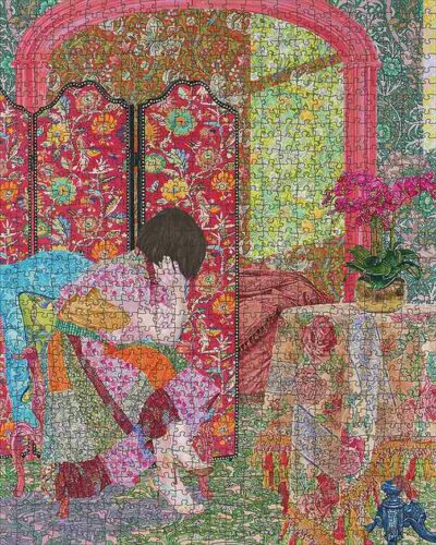 Naomi Okubo: Endless Day palapeli 1000 palaa on Pomegranaten taidepalapeli, jossa nainen istuu ja odottaa.