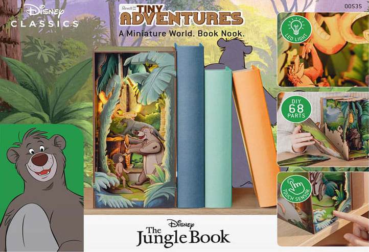 Book Nook Disney Viidakkokirja 3D-minimaailma, jossa on 68 osaa ja LED-valot. Disney uutuus