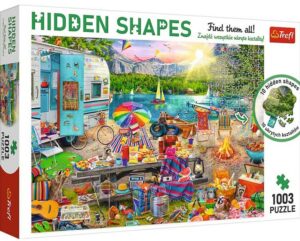 Motorhome Trip palapeli 1000 palaa on Hidden Shapes -palapeli, jossa palapelin sisällä on kymmenen muotopalapeliä.