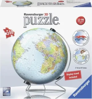 Ravensburger World Globe 3D‑palapeli on kolmiulotteinen karttapallo-palapeli