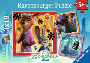 Disney Zootopia 2 palapeli 3x49 on kolmen palapelin kokonaisuus, joka sisältää 3 erillistä 49 palan palapeliä.