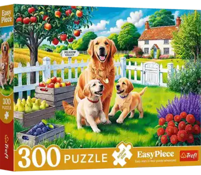 Dogs in the Countryside on 300 palan palapeli, jossa lämminhenkinen koira-aiheinen kuvitus koirat palapeli