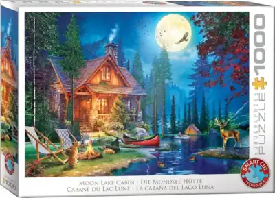 Moon Lake Cabin palapeli kutsuu vetäytymään arjesta luonnon keskelle. Kuvassa hirsimökki, mökki palapeli