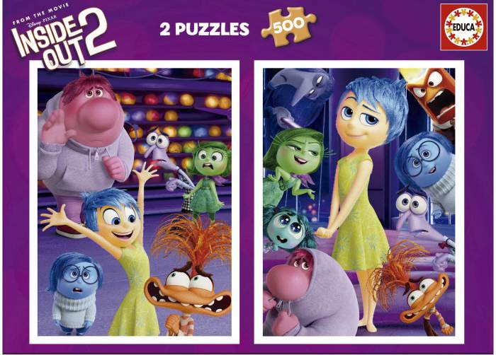 Inside Out 2 palapelit 2×500 palaa on iloisen värikäs palapelisetti Disney/Pixarin suositun animaatioelokuvan maailmasta. disney palapeli