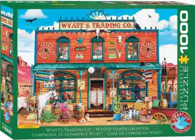 Wyatt’s Trading Co. palapeli vie kokoajan keskelle vilkasta villin lännen sekatavarakauppaa Kuvitus Leann Kate
