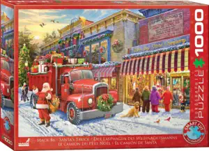 Mack B6 – Santa’s Truck palapeli tuo jouluaaton taian palapelipöydälle. Kuvassa punainen Mack B6 ‑rekka. Eurographics joulu palapeli